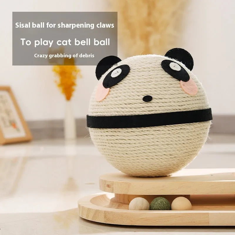 Wooden cat climbing frame with turntable, double pillars, cute style, scratch-resistant pet toy