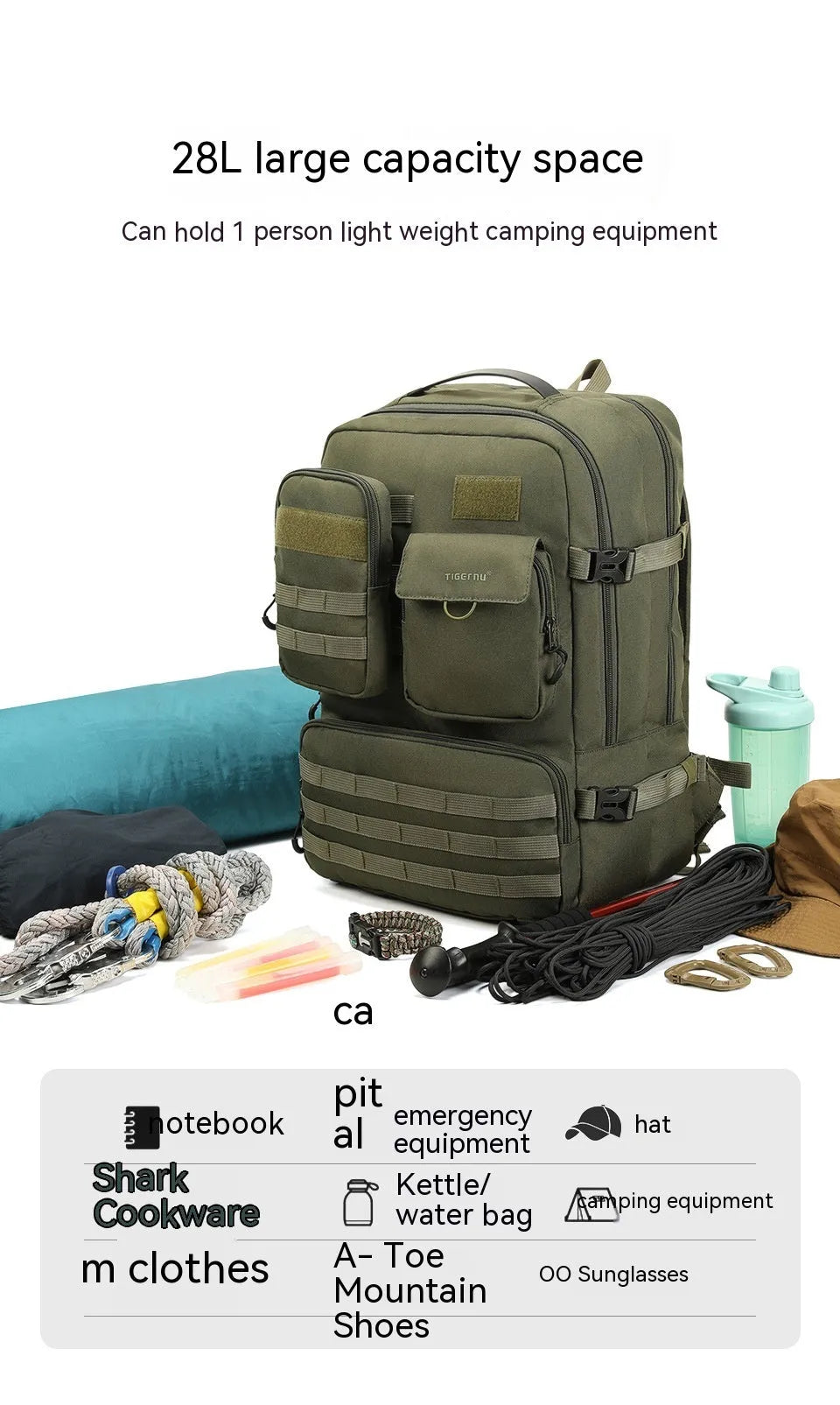 Army green tactical backpack with 17-inch size and breathable back panel