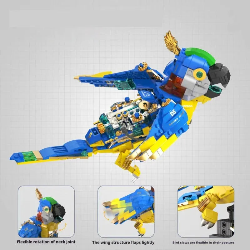 Macaw steampunk style mechanical building blocks educational toy, small particle plastic model kit, 27x19x8cm colour box packaging