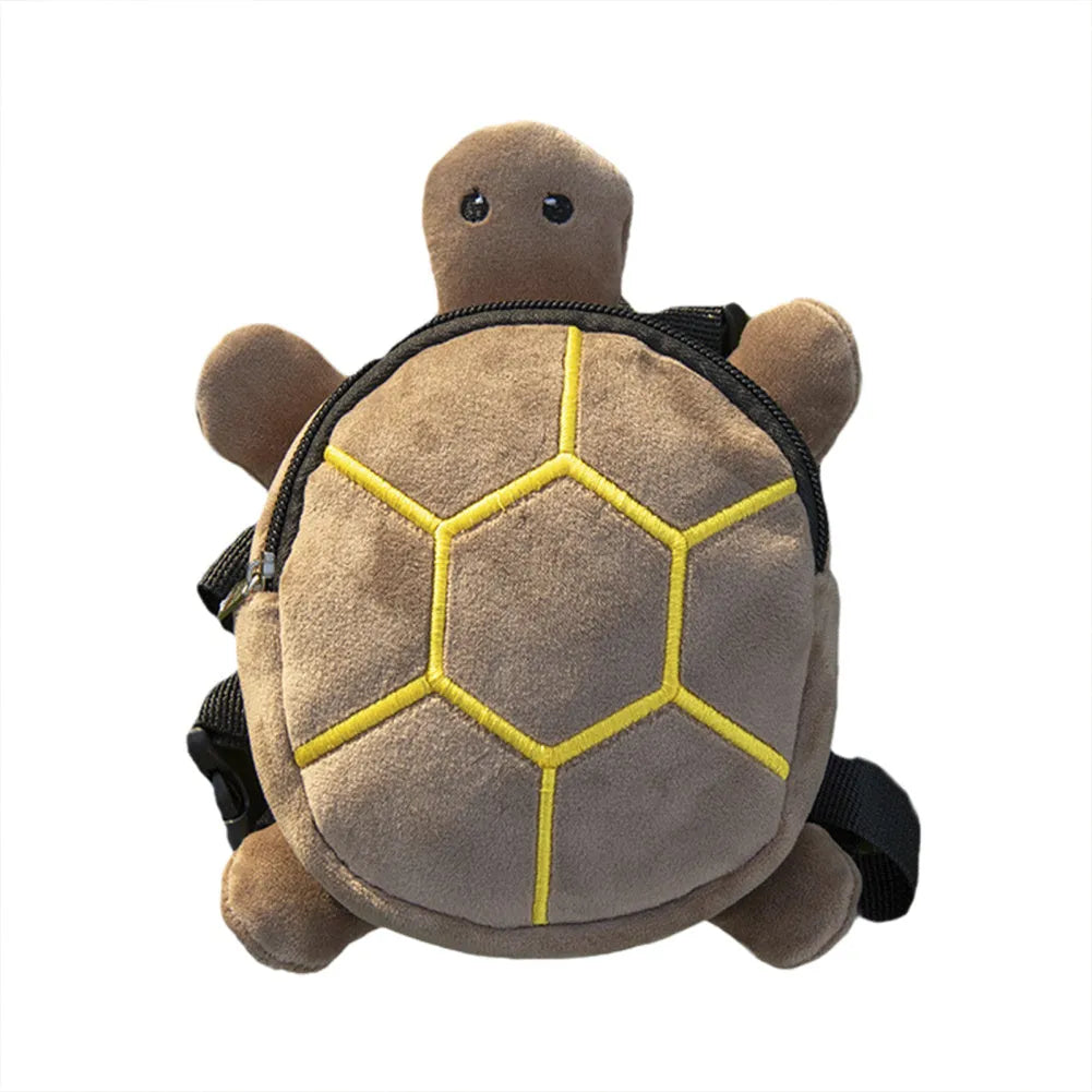 Cartoon turtle shaped velvet dog backpack harness vest with metal zipper in brown colour