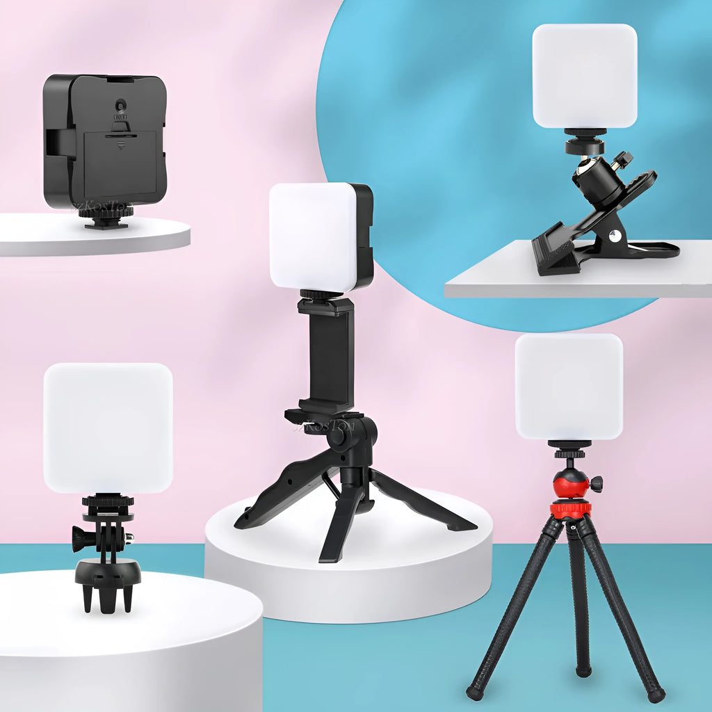 LED mini square outdoor pocket light tripod flash with rotatable head
