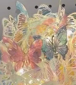Butterfly night lamp with glass shade on raw wood base for bedside bedroom lighting