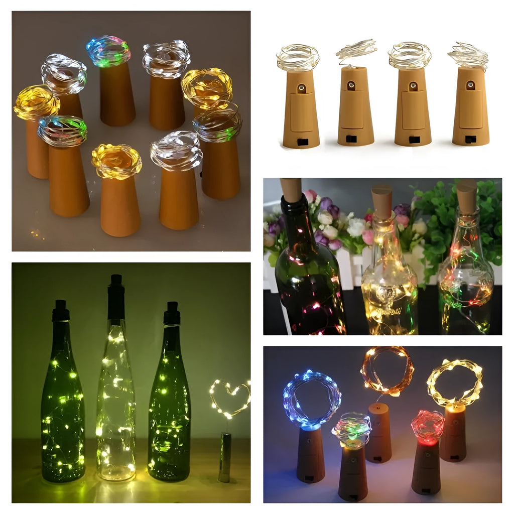 Flexible copper wire LED string lights with bottle stopper for wine bottle decorations