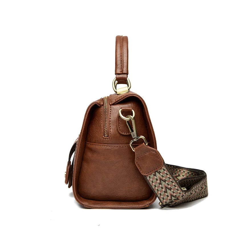 Grey retro-style women's crossbody bag in soft PU leather with horizontal square shape