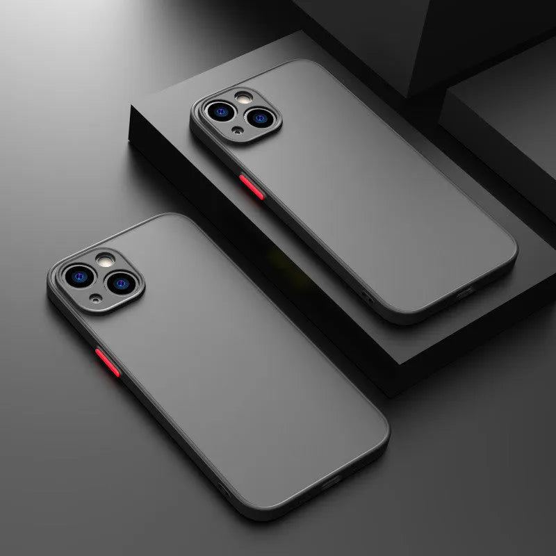Frosted hard iPhone case with fine hole texture in black, dark green, and blue colours.