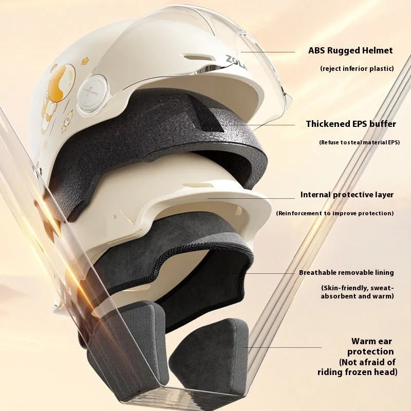Khaki coloured electric motorcycle half helmet with interchangeable glasses options for commuting