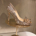 Gold and silver women's pointed toe high heels with rhinestone and sequin decoration