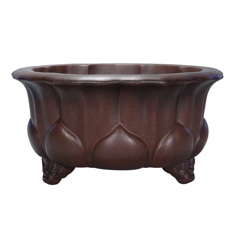 Antique purple-red clay succulent flowerpot with petal basin shape, 37cm square.