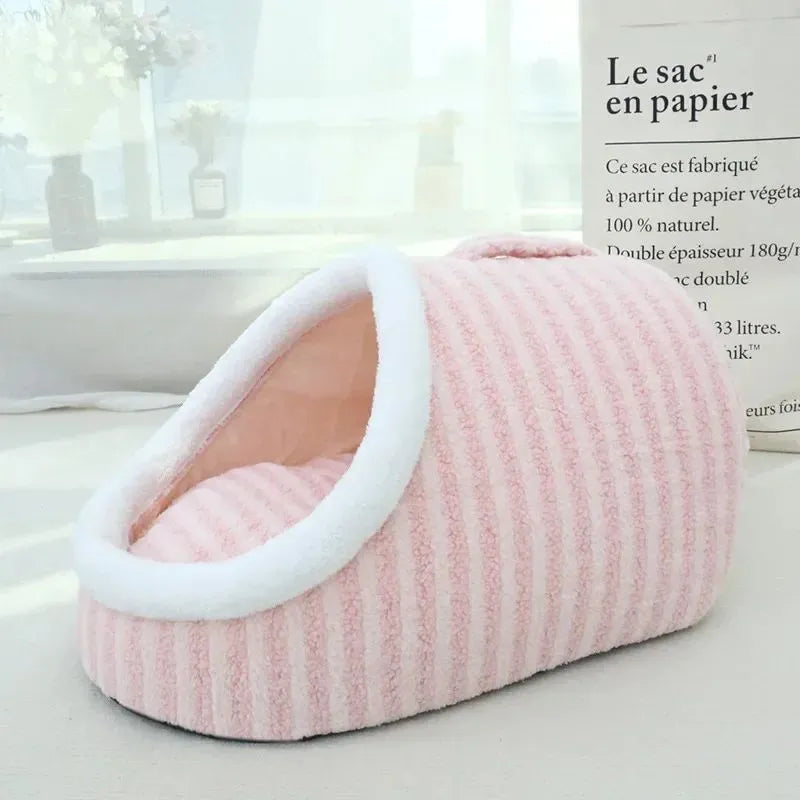 Thickened 3D striped pet bed with removable sponge cushion in blue colour for dogs and cats