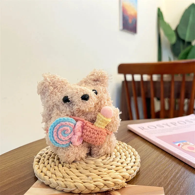 Cute lollipop ice cream bear plush earphone sleeve for Apple AirPods, velvet hand-woven soft shell case, lollipop sherbet colour