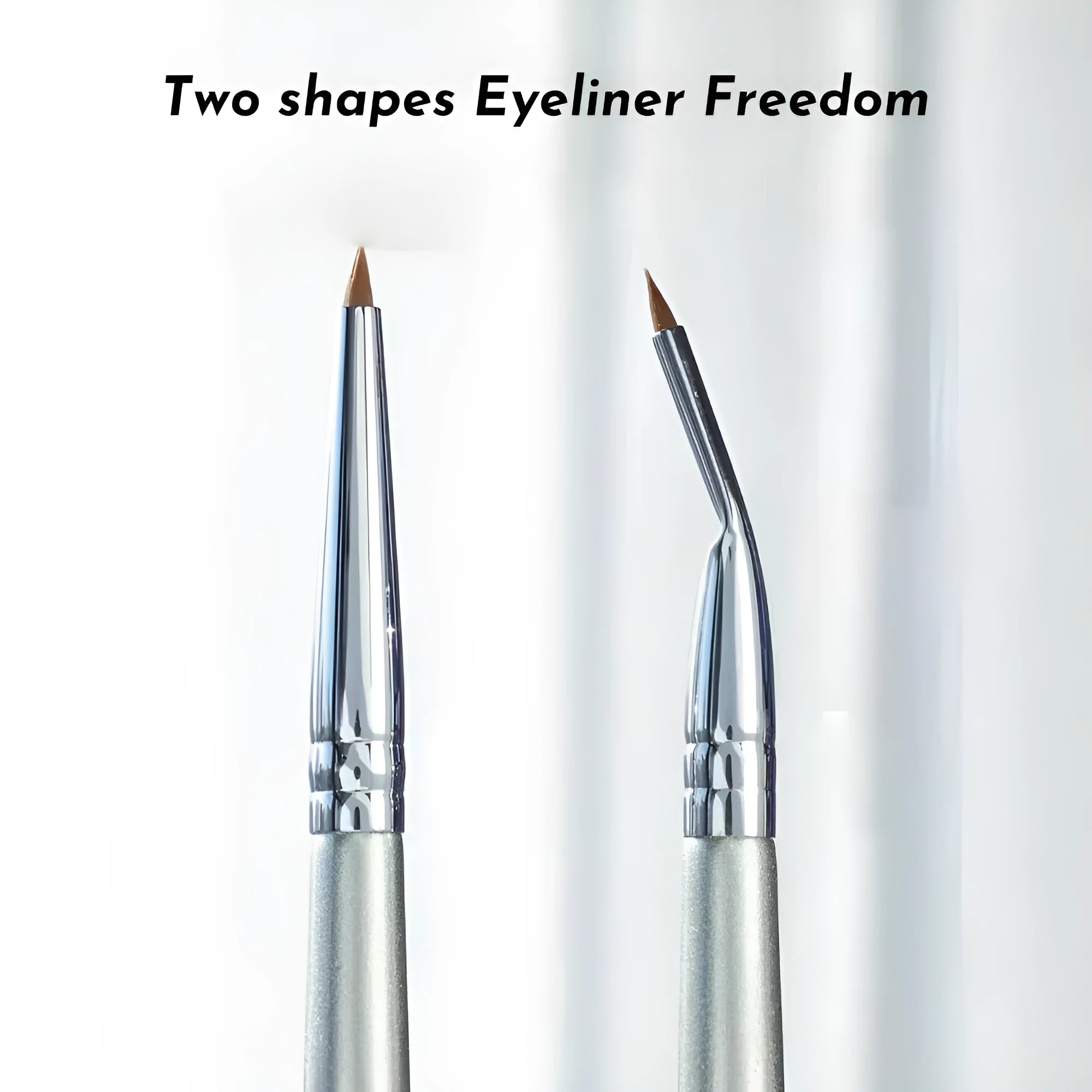 Close-up of an angled bend head makeup brush for eyeliner and under-eye concealer application.