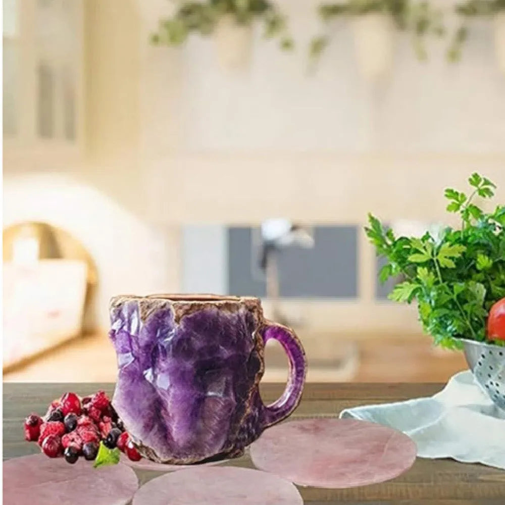 400ml resin coffee mug with mineral crystal design and handle in multiple colour options