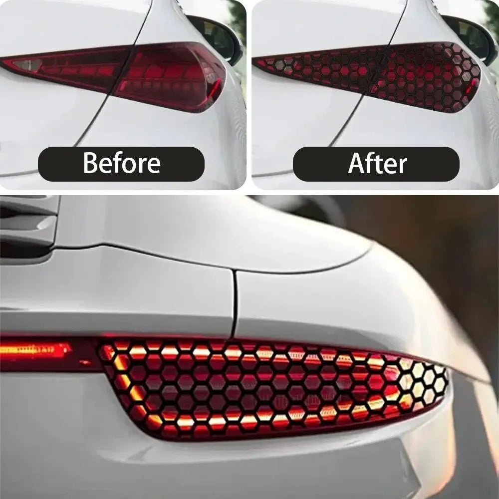 Car taillight honeycomb shape creative sticker film 48x30cm in bright black finish