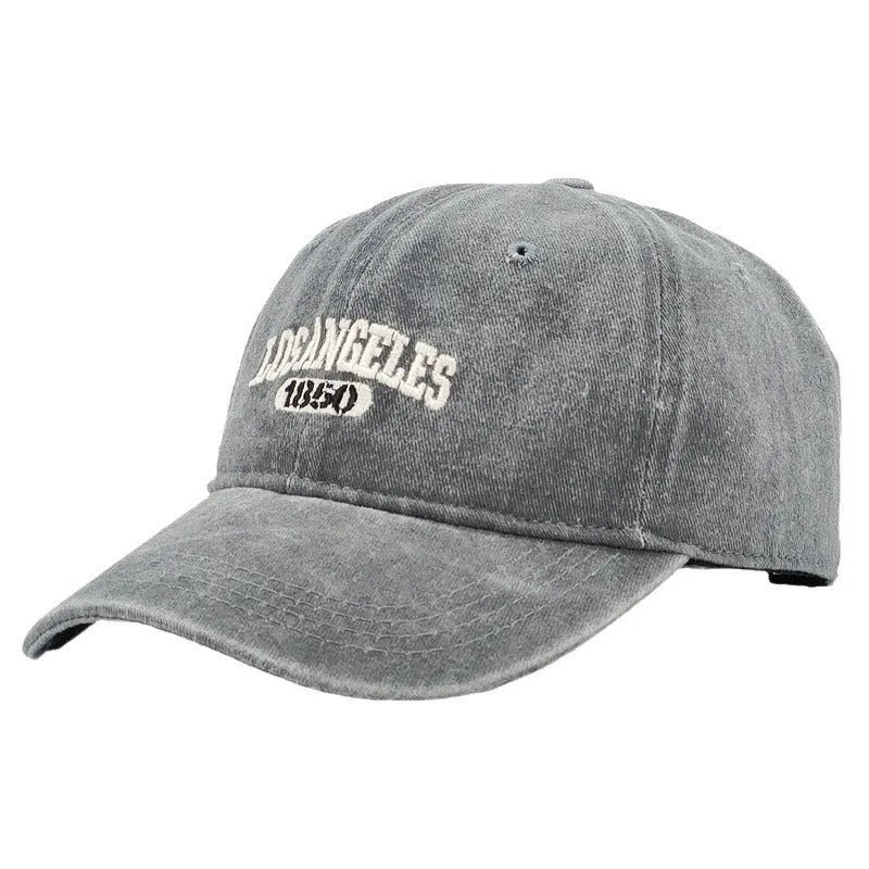 Personalised adult peaked cap with distressed letters embroidery in adjustable sizing
