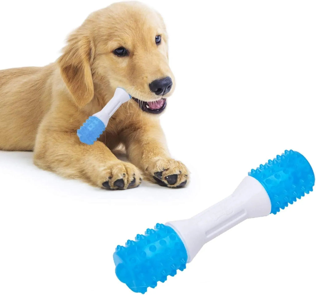 TPR rubber dog teething chew toy with dual hardness textures for puppies aged 2-8 months