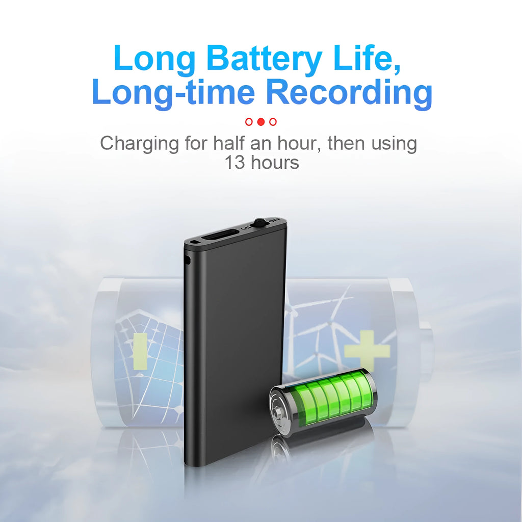 Silver aluminium alloy voice control recording pen with encryption and noise reduction features.