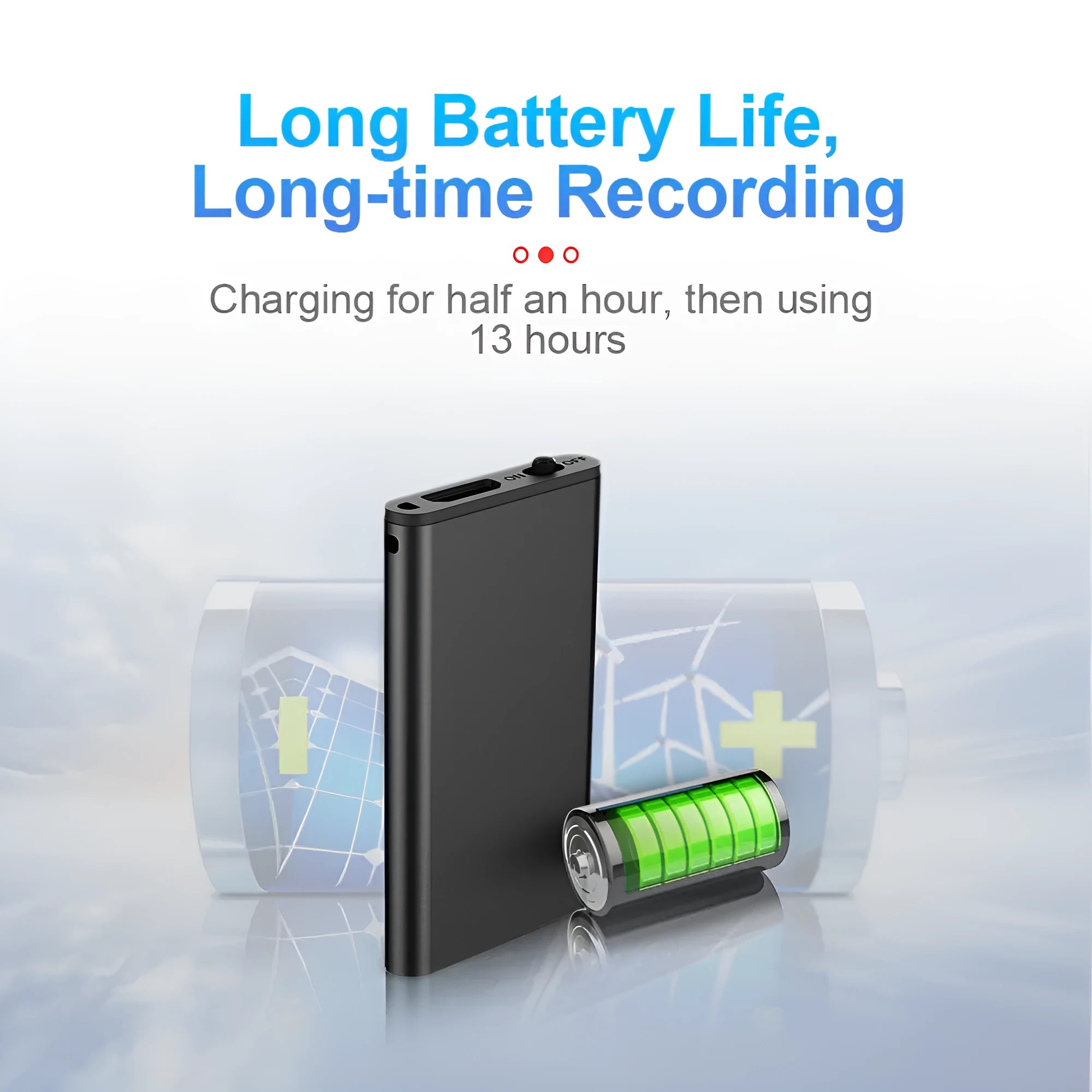 Silver aluminium alloy voice control recording pen with encryption and noise reduction features.