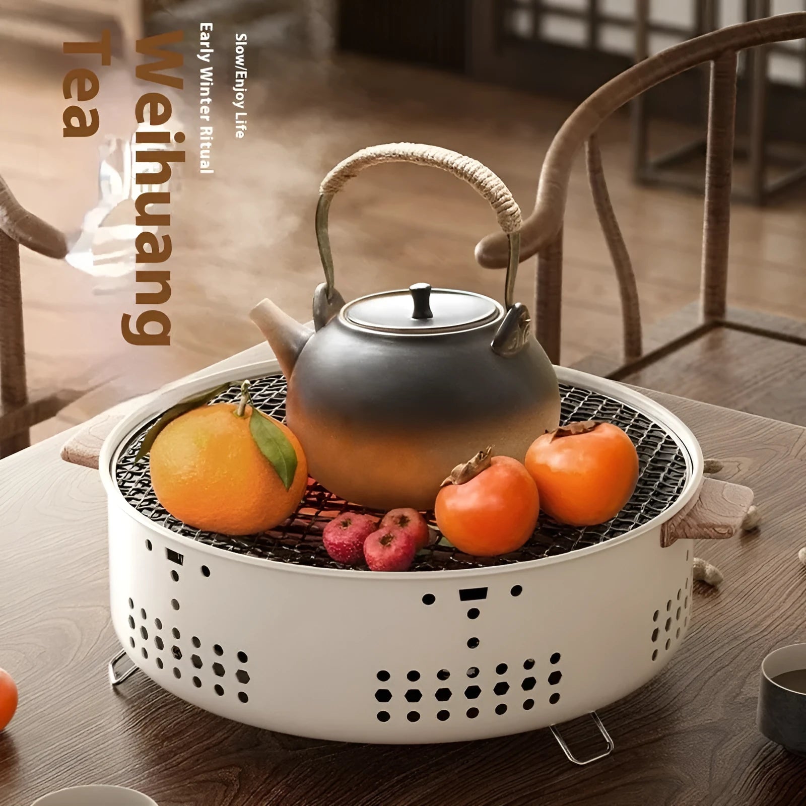 Indoor portable charcoal tea cooking stove with grill rack disk for 3-5 people