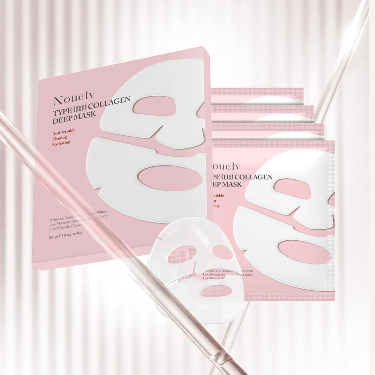 Collagen layered patch mask box containing 4 pieces for facial skincare treatment