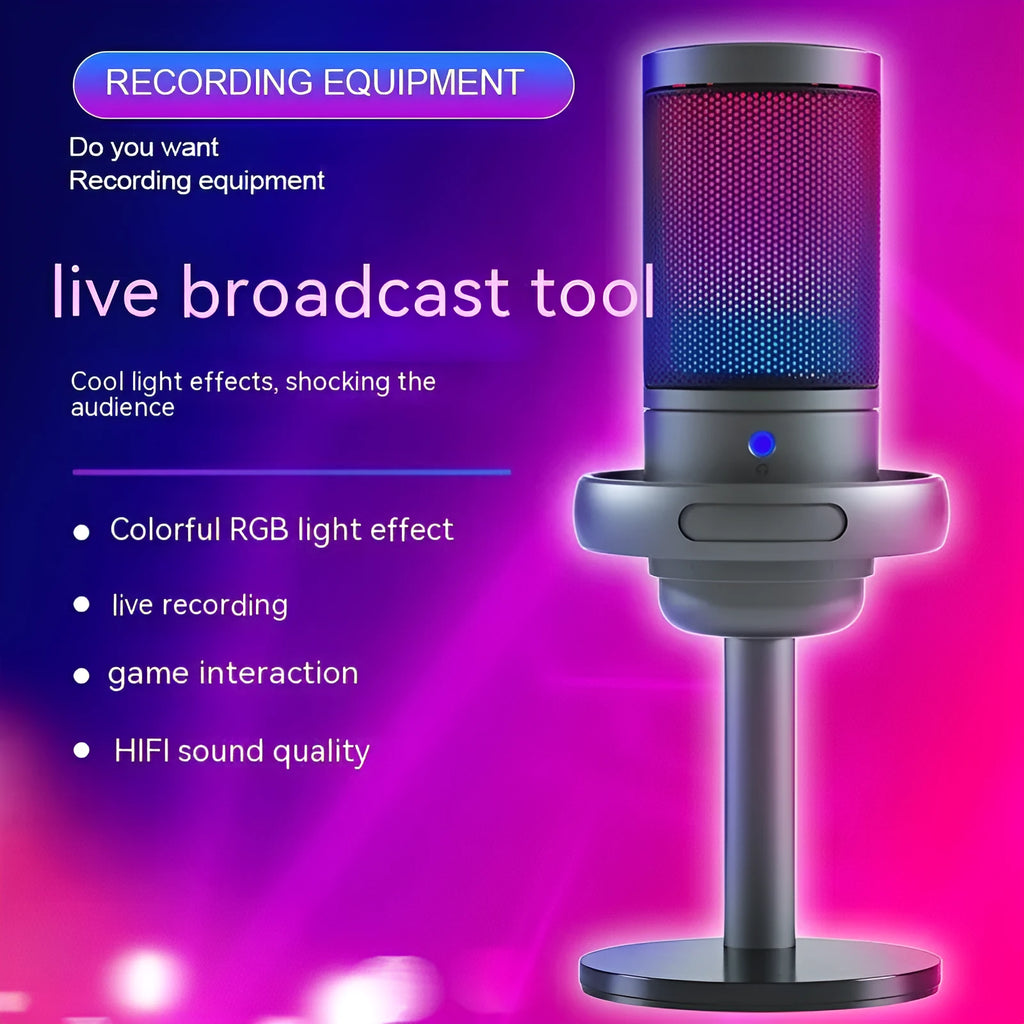RGB condenser microphone for computer streaming with 150cm cable in black, pink or white colours