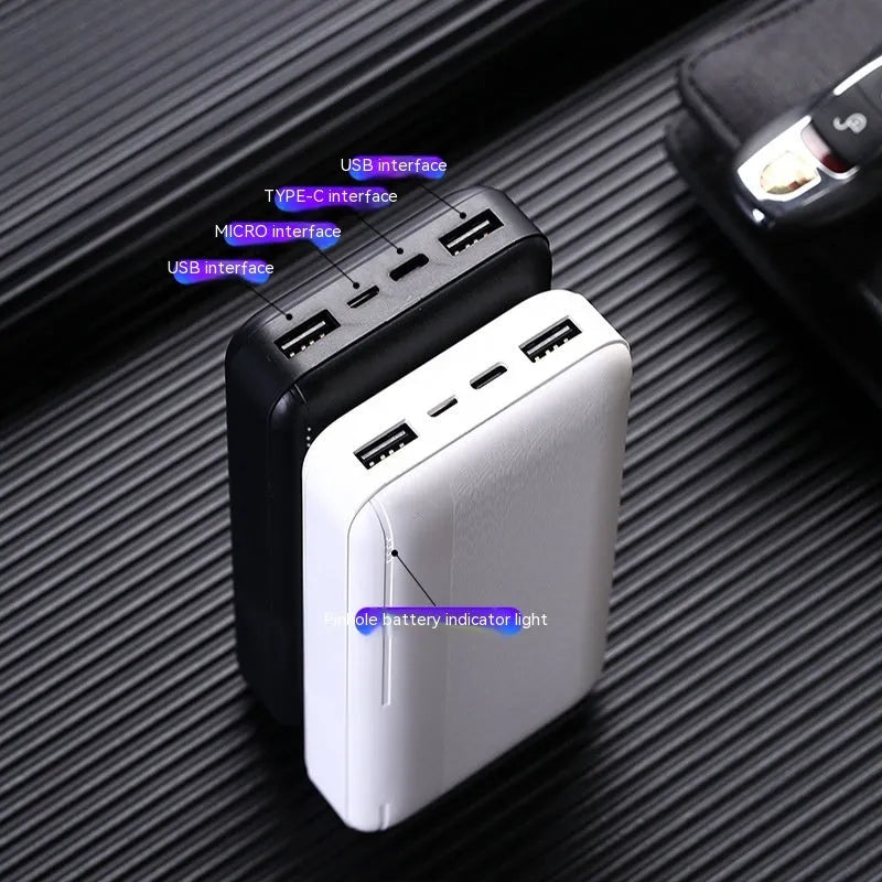 Ultra-thin plastic power bank with light display screen and two U output ports, black colour