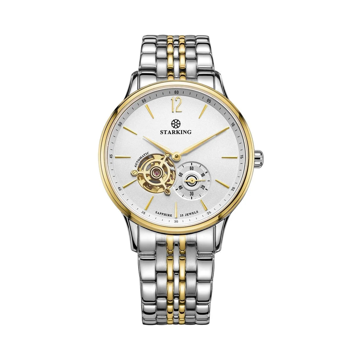 Men's automatic mechanical business watch with leather strap and stainless steel case