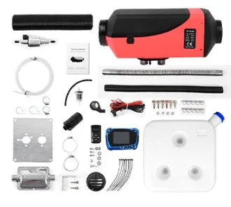 12V 24V diesel air heater kit with fuel tank, pump, pipes, and controls for vehicle installation