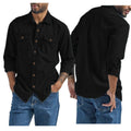 Men's oversized cotton denim cardigan in khaki, front view, with visible button closure and relaxed silhouette