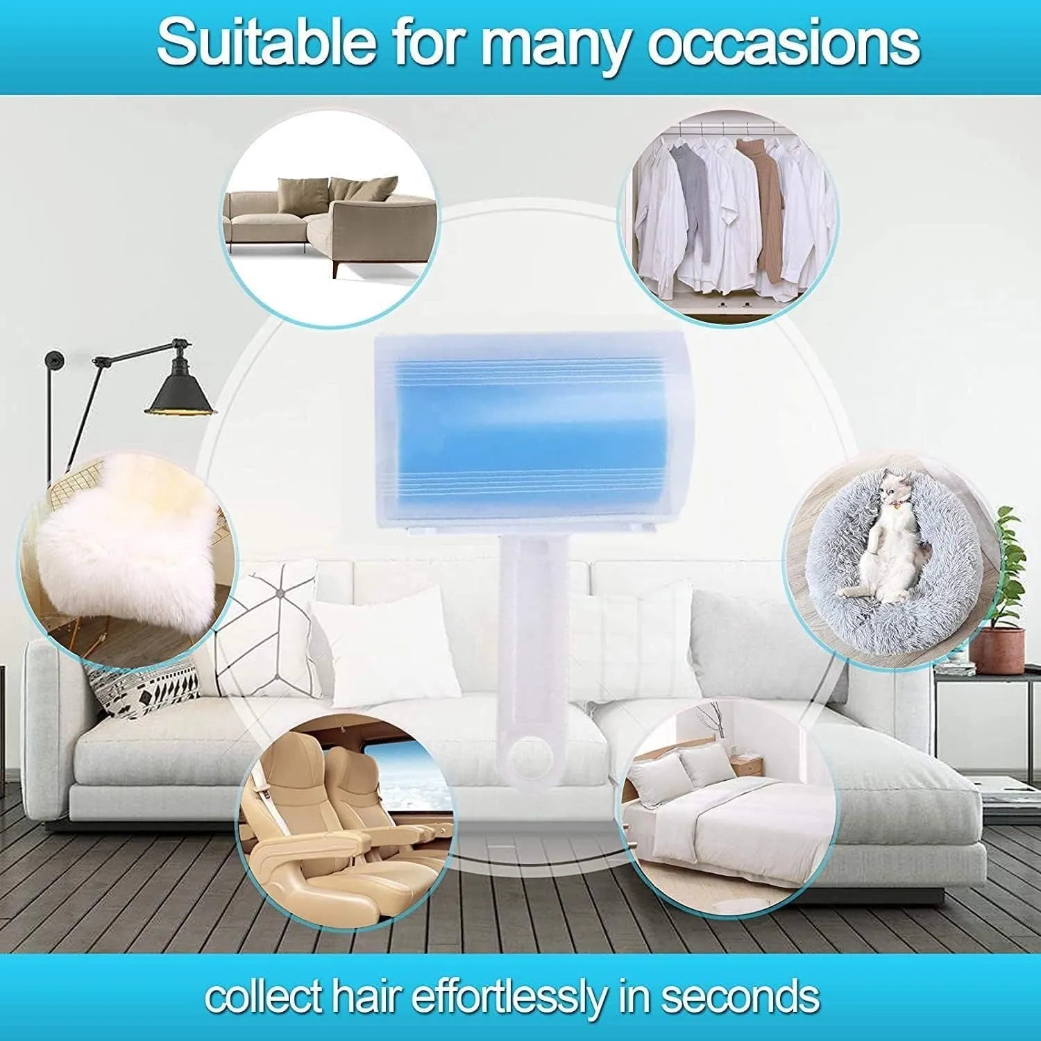 Washable reusable lint roller for pet hair removal with protective cover in multiple colours