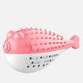 Mint Toys colourful silicone fish-shaped cat chew toy with integrated toothbrush on a white background.