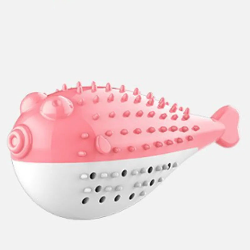 Mint Toys colourful silicone fish-shaped cat chew toy with integrated toothbrush on a white background.