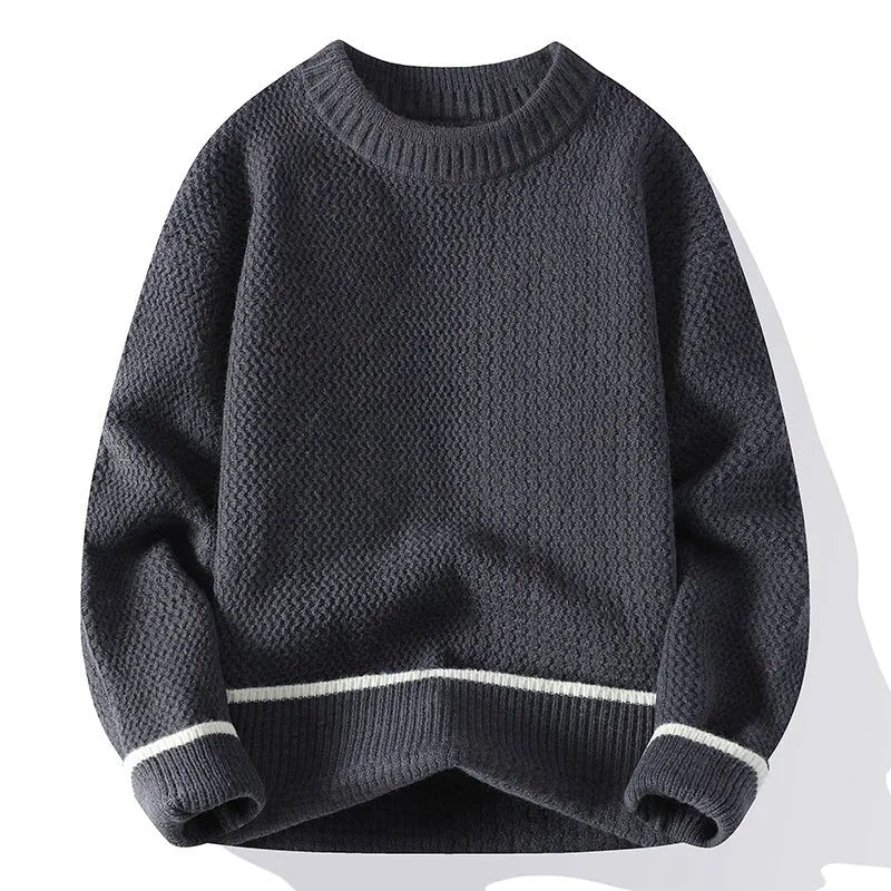 Men's loose fit round neck pullover sweater in polyester blend fabric for autumn winter casual wear