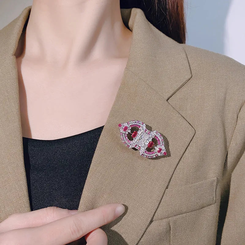 Copper oil dripping floral bow brooch for women suit cheongsam decoration fixation blue red