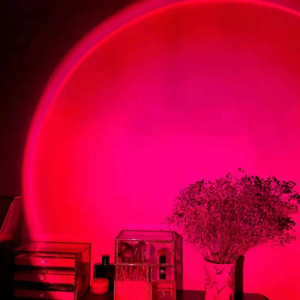 Sunset red rainbow projection lamp with USB charging port and push-button switch