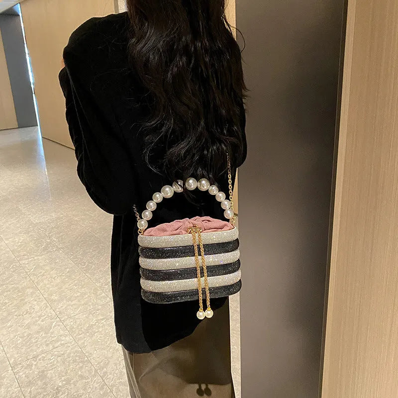 Retro style women's one-shoulder crossbody bag with beaded decoration in soft PU material
