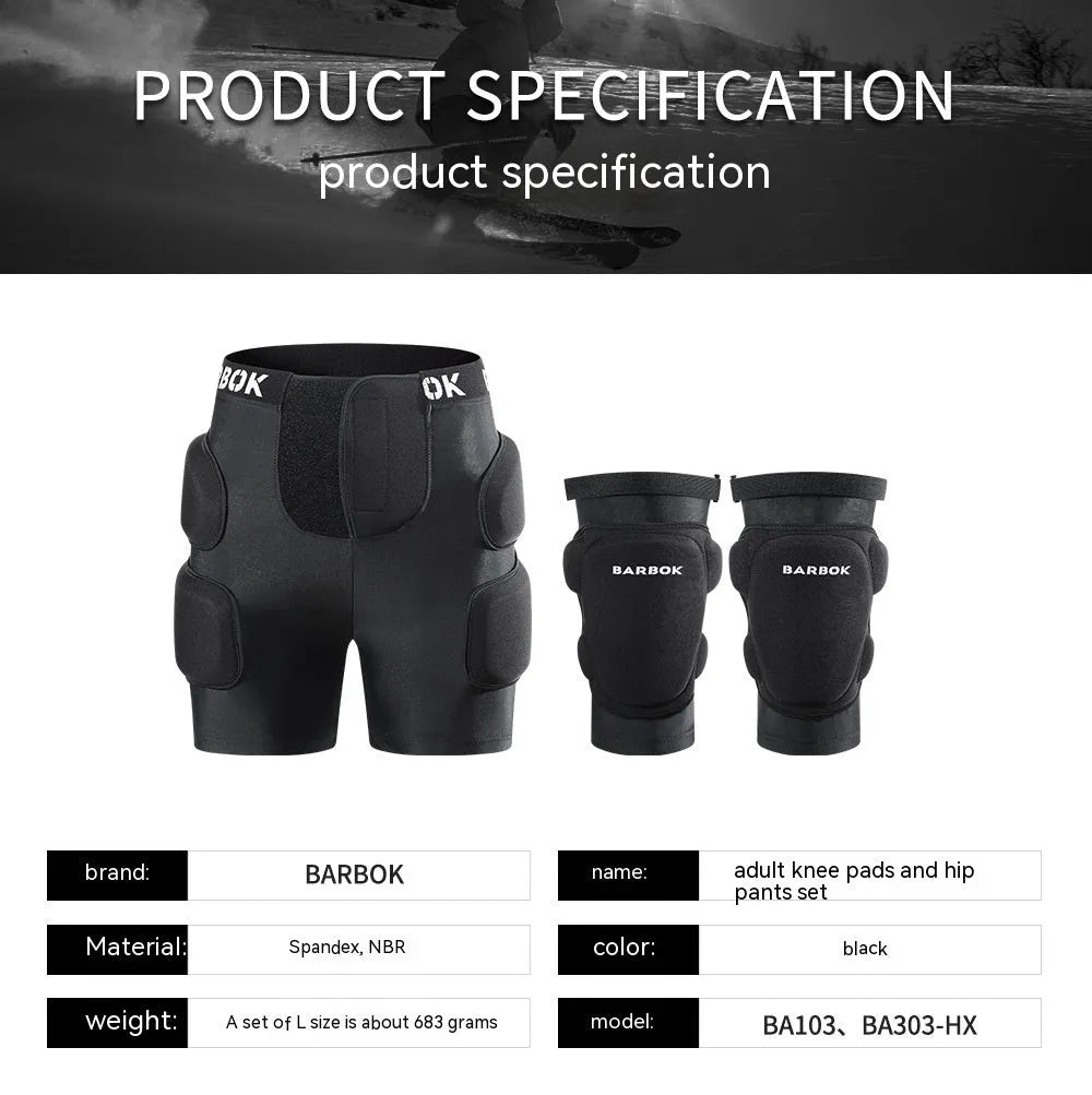 Black spandex and NBR protective hip pad for skating and skiing safety