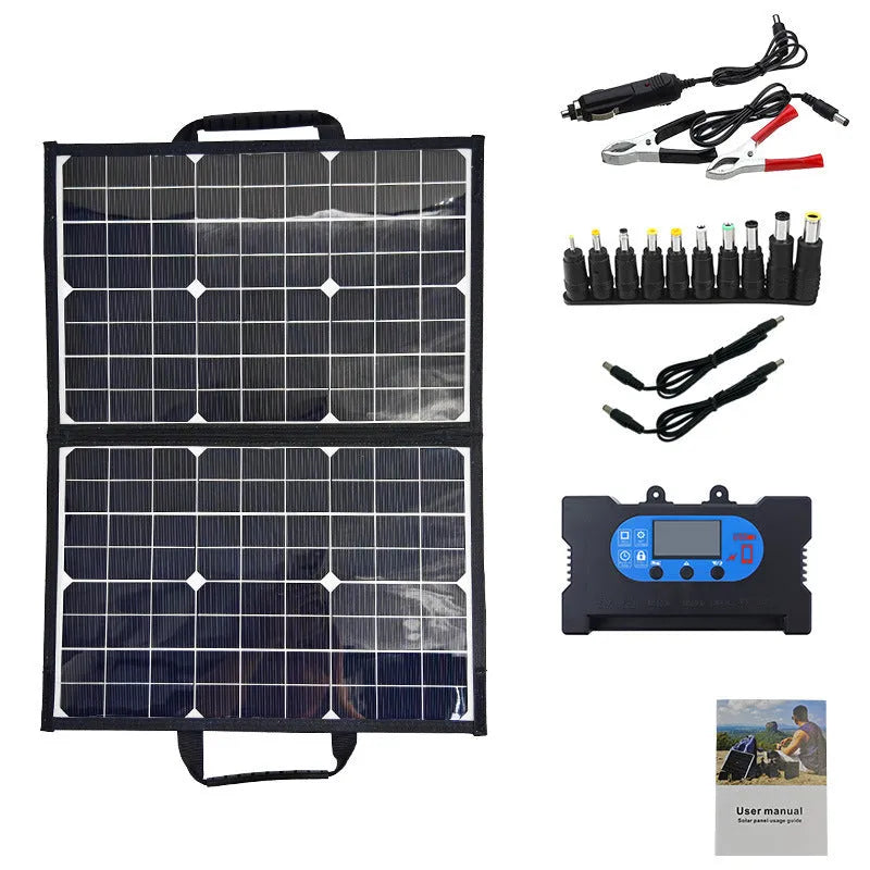 Black folding bag solar panel with 40 watt output and compact 425mm dimensions