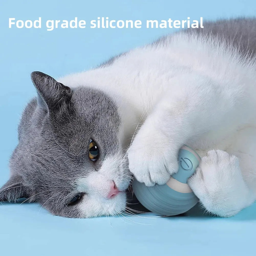 Cat interactive ball 43mm blue silicone wrap automatic rolling toy with intelligent mode