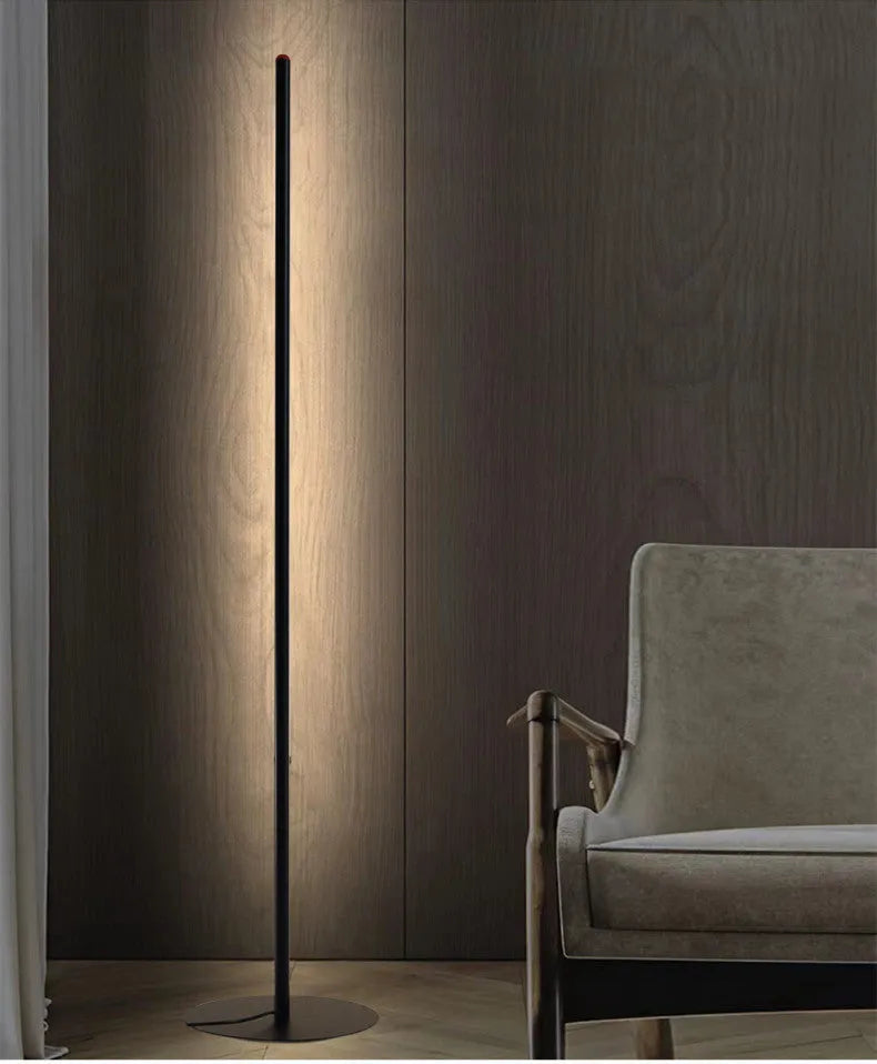 Vertical aluminium alloy floor lamp in modern simple style, shown in three available heights.