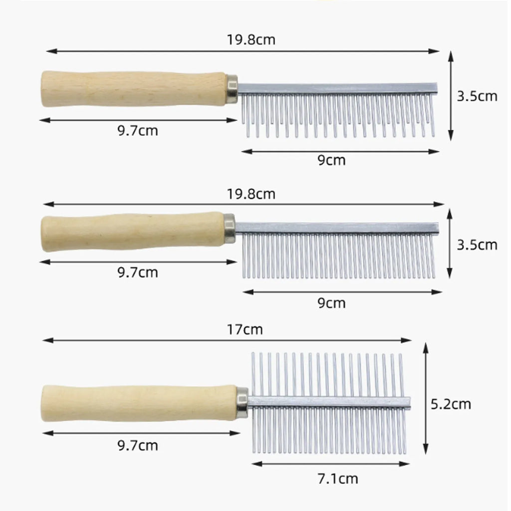 Wooden handle pet grooming comb for dogs and cats on a plain background