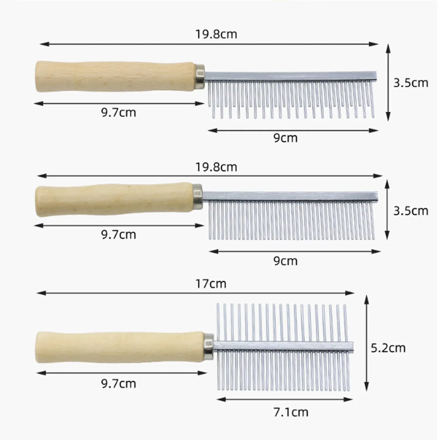 Wooden handle pet grooming comb for dogs and cats on a plain background