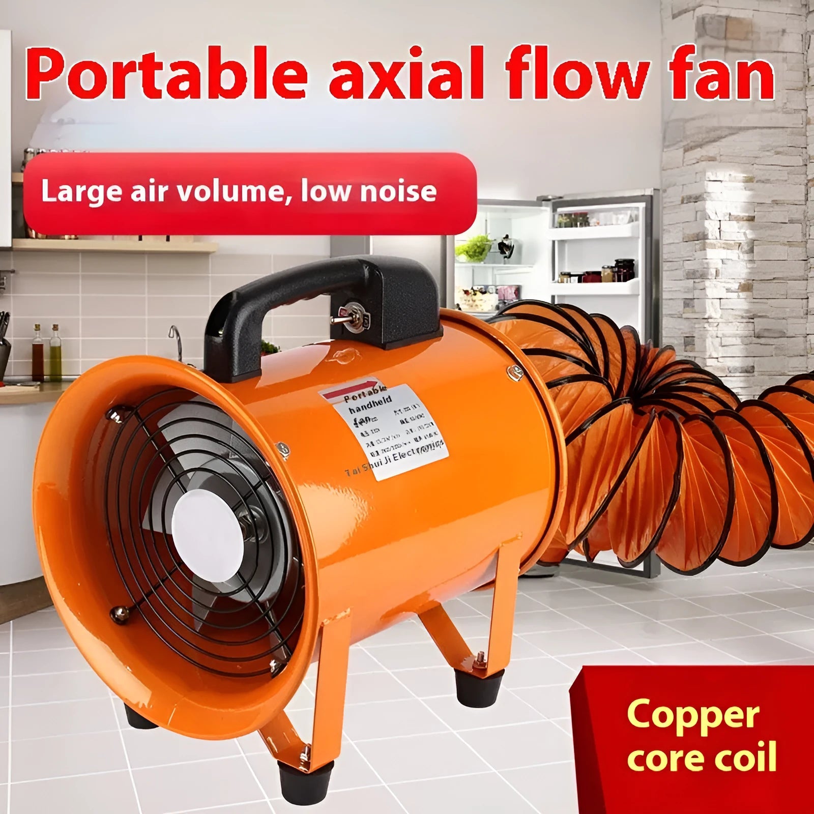 Portable 8-inch axial flow fan with 5-metre air duct for industrial dust removal