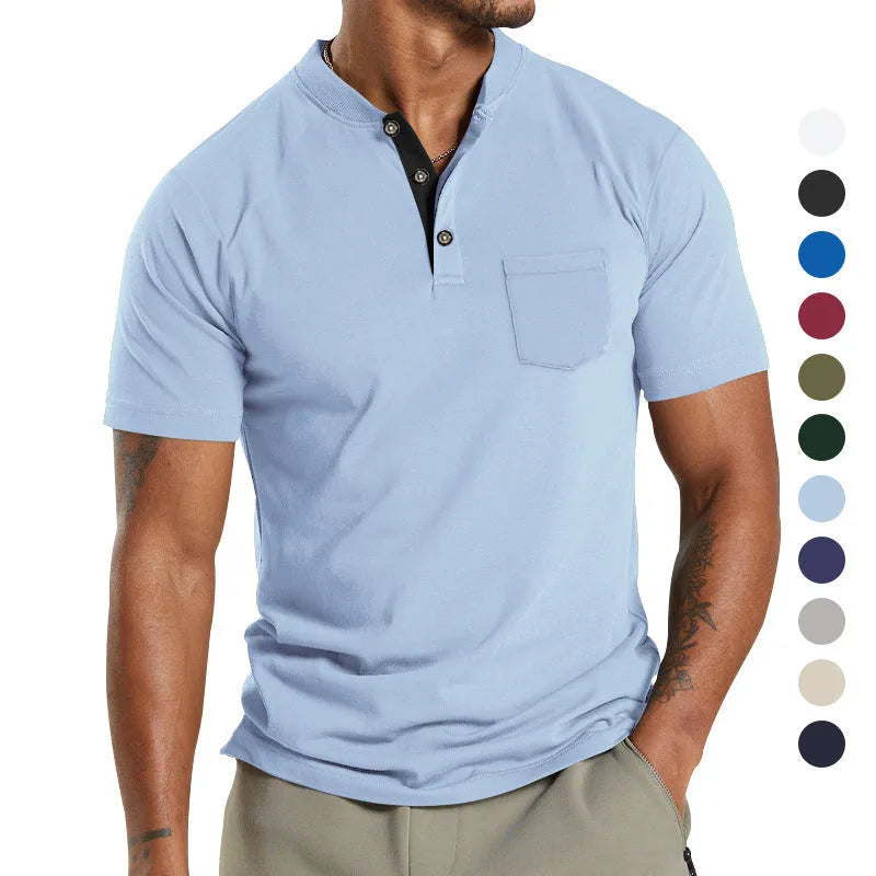 Men's plus size solid colour short sleeve shirt with a button pocket in light grey.
