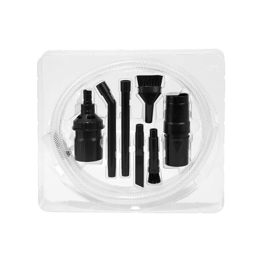 Eight vacuum cleaner tool attachments for small space cleaning under 10 square metres