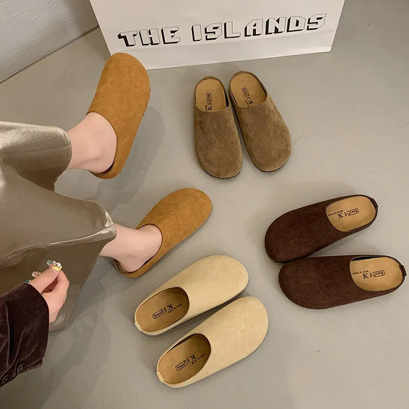 Korean style outdoor slippers with square toe holder in microfiber with PU sole
