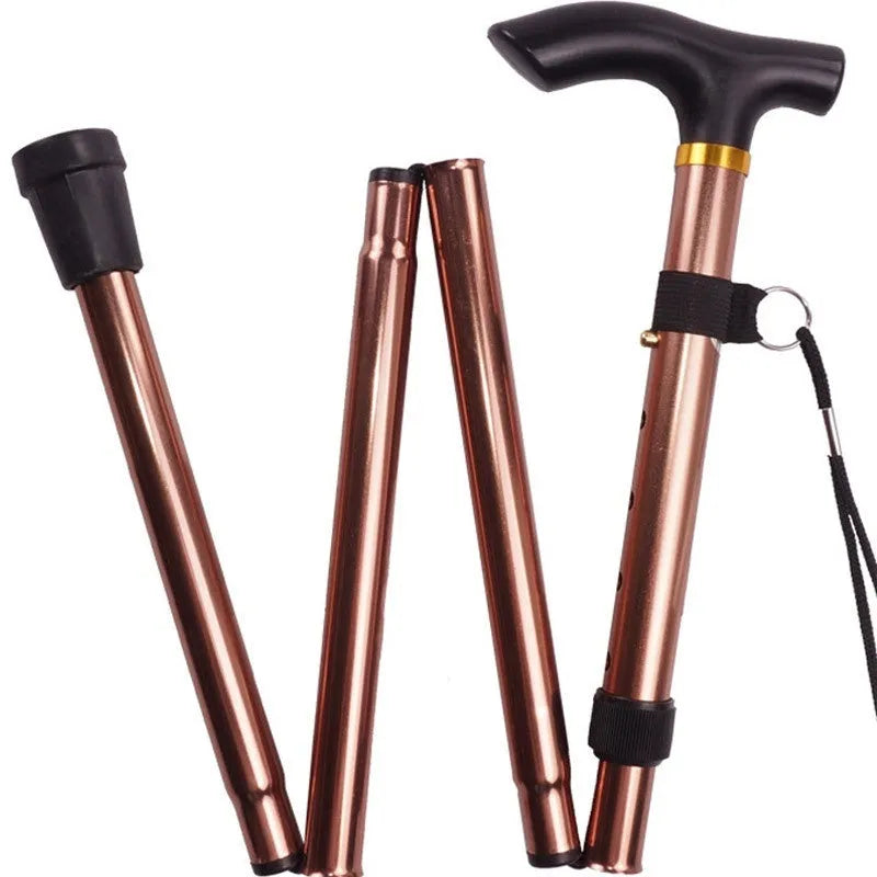 Aluminium folding walking cane with adjustable height and non-slip grip in multiple colour options