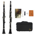 Black Bb soprano clarinet with Bakelite body and nickel 17-key mechanism with carrying bag