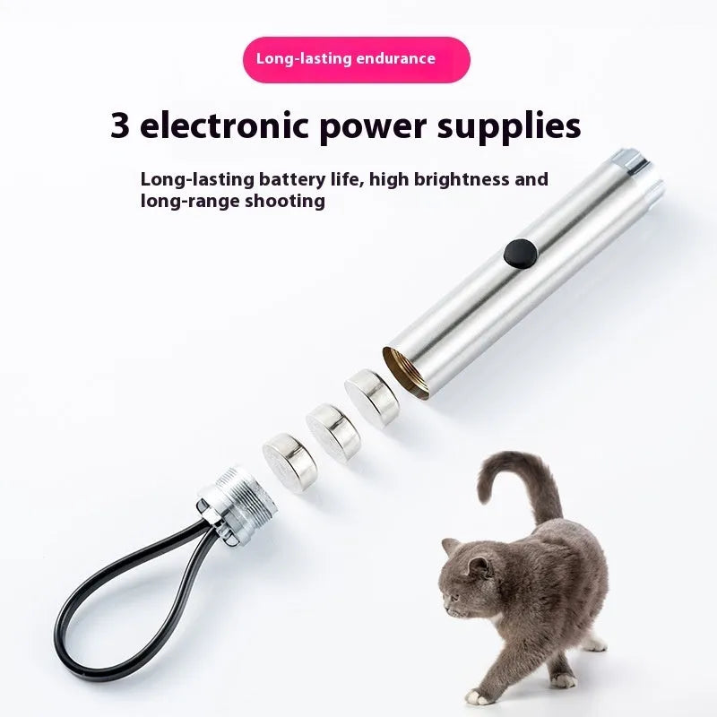 Silver stainless steel laser pen cat toy with four light spot patterns