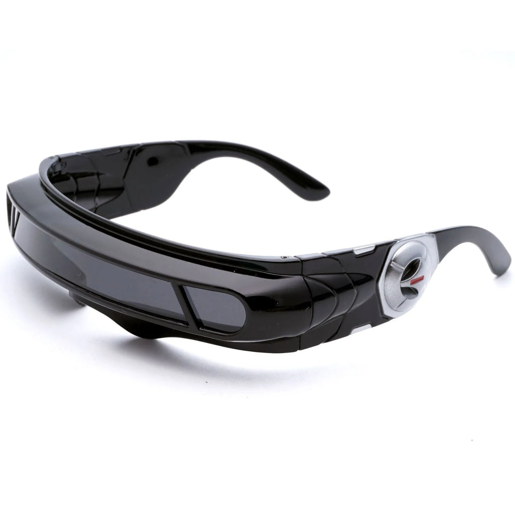 Polarised sunglasses with black PC sports frame and colour film lenses.