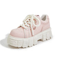 Beige and pink spring casual leather shoes with muffin-bottom soles for height increase